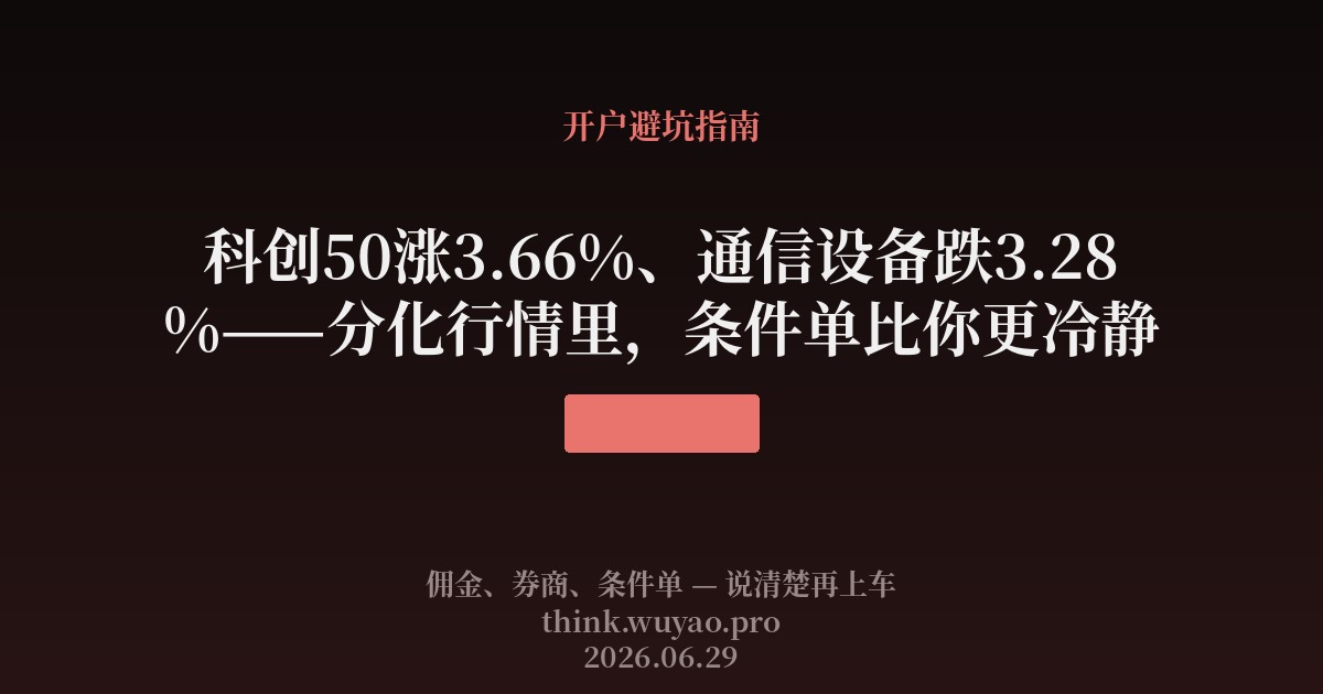 科创50涨3.66%、通信设备跌3.28%——分化行情里，条件单比你更冷静