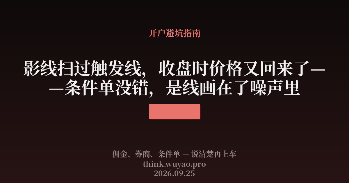 影线扫过触发线，收盘时价格又回来了——条件单没错，是线画在了噪声里