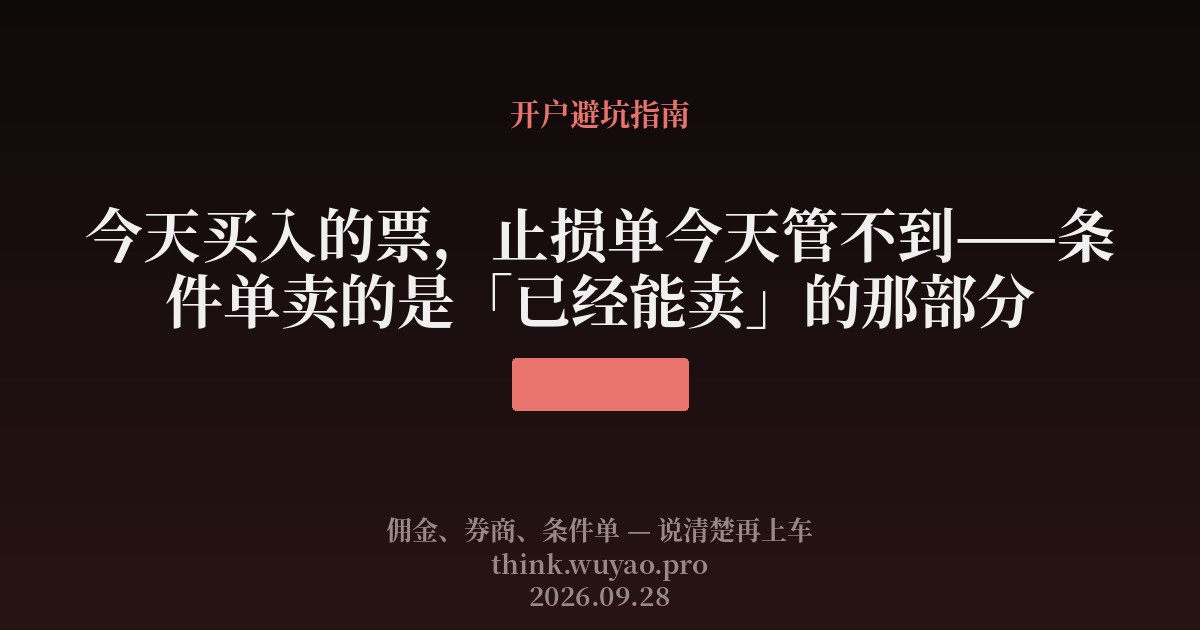 今天买入的票，止损单今天管不到——条件单卖的是「已经能卖」的那部分