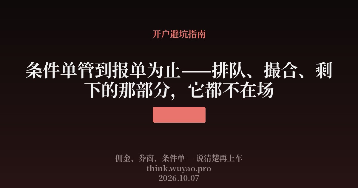 条件单管到报单为止——排队、撮合、剩下的那部分,它都不在场