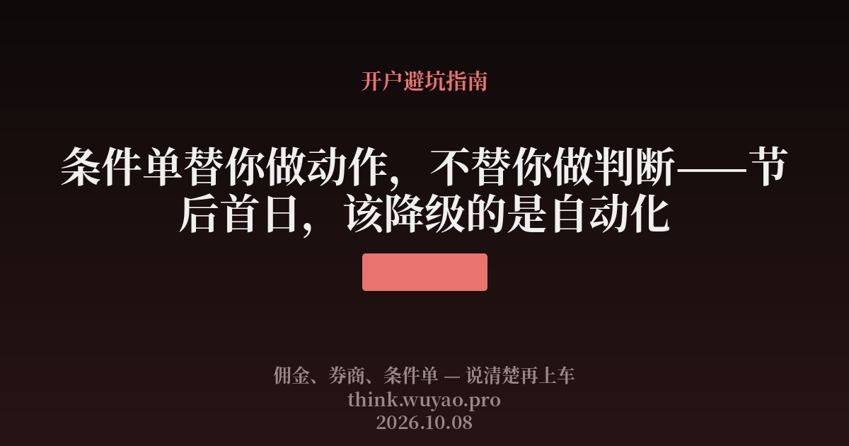 条件单替你做动作,不替你做判断——节后首日,该降级的是自动化